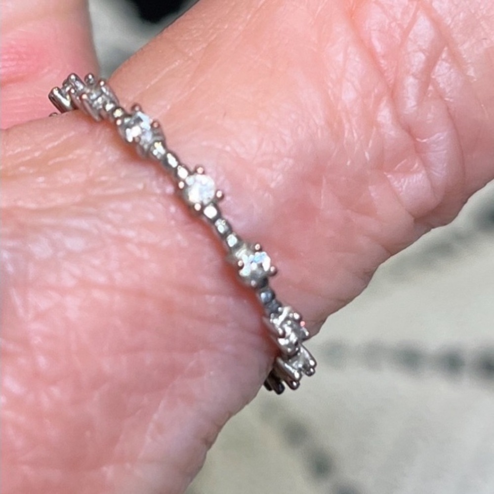 Sterling Silver Opal & CZ Eternity Band – Size 8.5